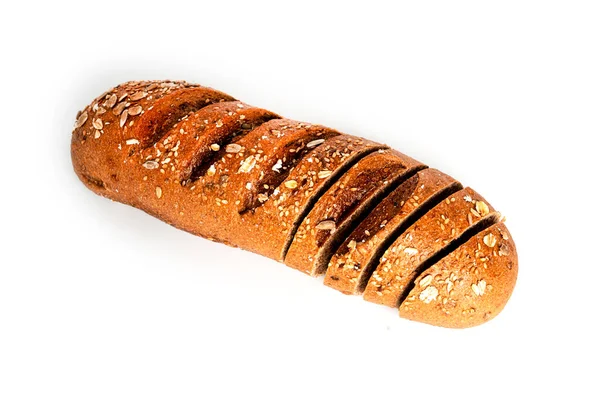 A loaf of rye flour with bran isolated on a white background. — Stock Photo, Image