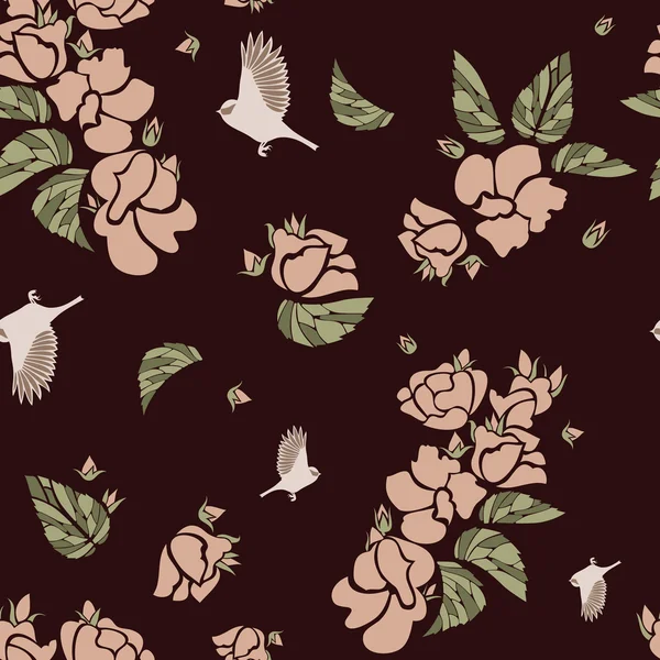 玫瑰和鸟的老式模式 — 图库矢量图片