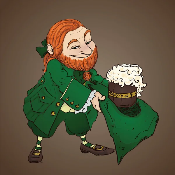 Leprechaun merah dengan bir . - Stok Vektor