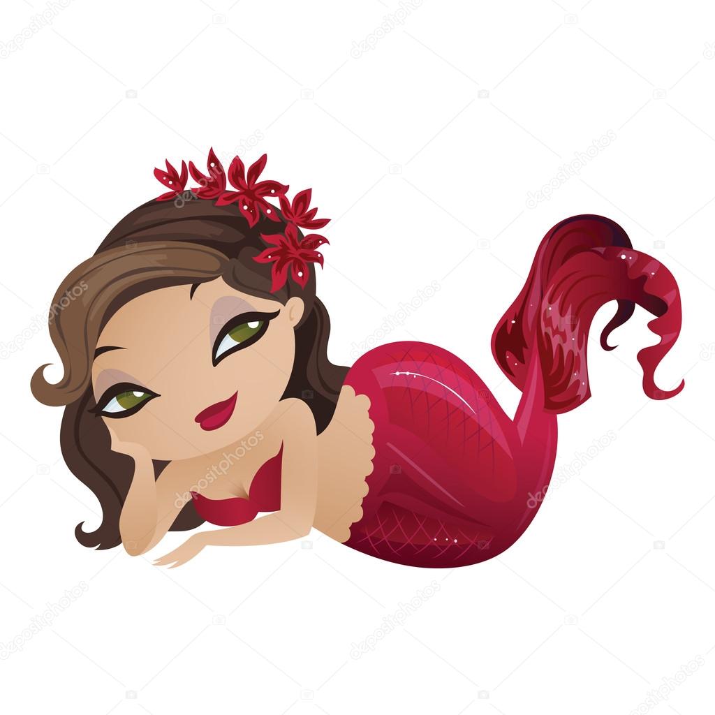 Cute mermaid with a red tail