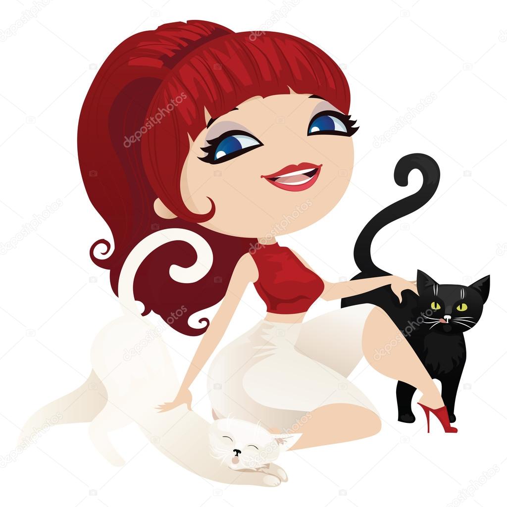Gatti carino padrona di casa in stile cartoon — Vettoriale Stock