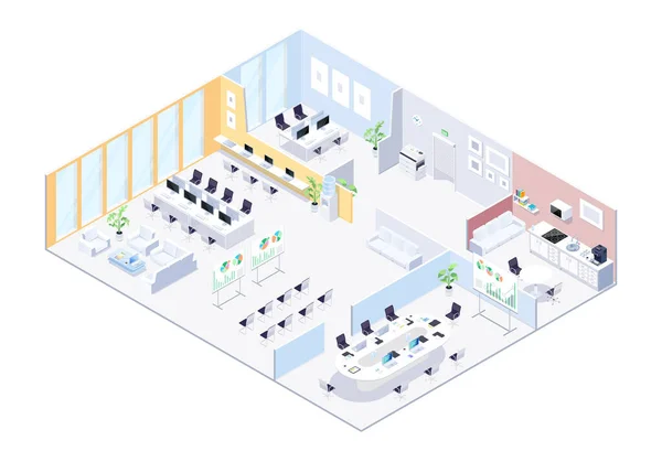 Concepto Isométrico Del Centro Coworking Interior Una Sala Coworking Espacio Ilustración de stock