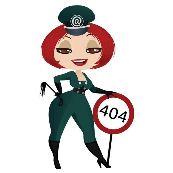 Bella ragazza in uniforme con un segno 404 — Vettoriale Stock