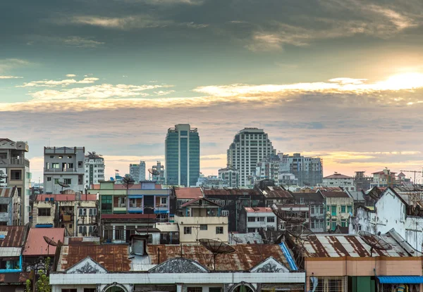 Rangoon areial skyline at sunset — Stock Photo, Image