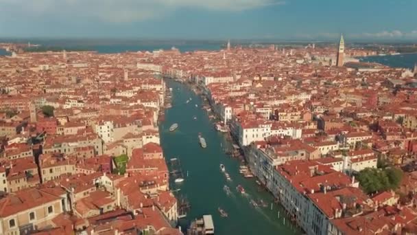 Aerial view of Venice, Italy. Basilica di Santa Maria della Salute, Grand Canal and lagoon. Venice skyline. Panorama of Venice from above. — Stock Video