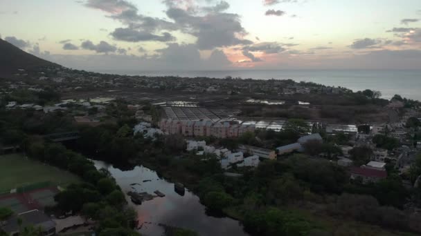 Aerial view. Tamarin salt production sea salt, Mauritius. Sunset — Stockvideo