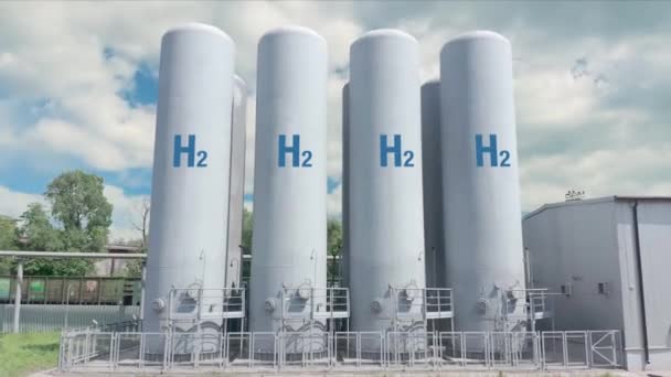 Producción de energía renovable de hidrógeno: gas hidrógeno para electricidad limpia. Vista aérea. — Vídeo de stock