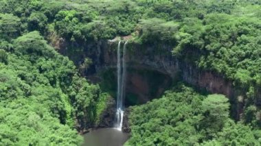 Ormandaki şelalenin havadan görüntüsü
