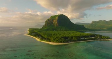 Ağaç tepeleri gökyüzüne karşı. Çam ormanı doğal bir kaynaktır. Hava manzarası, palmiyeler, ağaçlar, tropikal ormanlar arasında uçmak. Yeşilde tarımsal alan bile var. Yüksek kalite 4k görüntü