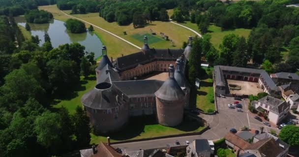 Замок Сен Фаржо Вид Воздуха Красивый Французский Старый Замок Зеленом — стоковое видео
