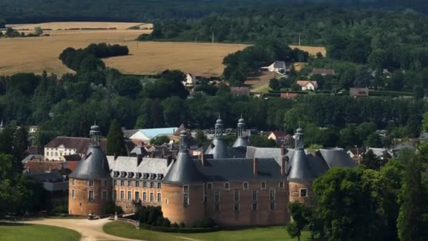 Schloss Saint Fargeau Luftaufnahme Eines Schönen Französischen Alten Schlosses Grünen — Stockvideo