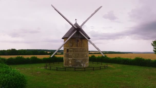 Aerial View Windmill Burgundy Old Windmill Countryside France High Quality — Vídeo de stock
