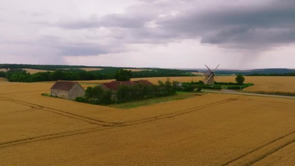 Burgundy Hava Manzaralı Yel Değirmeni Fransa Kırsalında Eski Bir Yel — Stok video