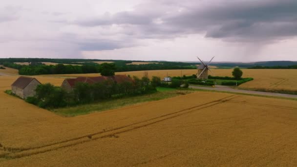 Aerial View Windmill Burgundy Old Windmill Countryside France High Quality — Video Stock