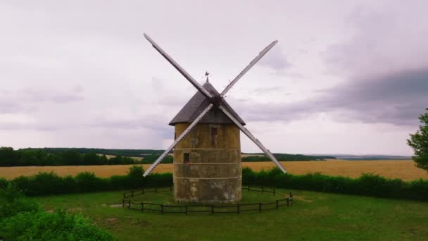 Aerial View Windmill Burgundy Old Windmill Countryside France High Quality — 비디오