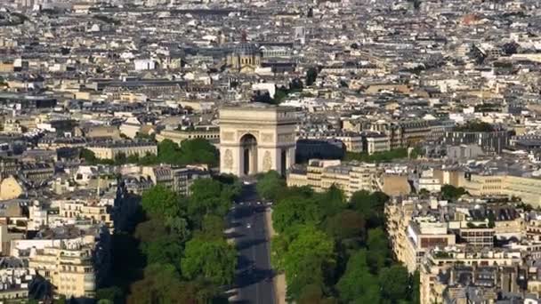Aerial View France Paris Arc Triomphe Triumphal Arch Champs Elysees — Vídeo de stock