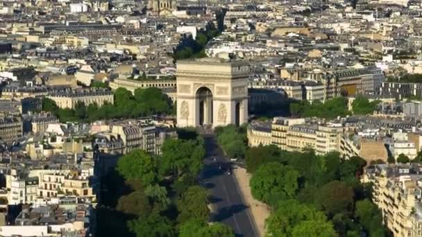 Aerial View France Paris Arc Triomphe Triumphal Arch Champs Elysees — Stock videók