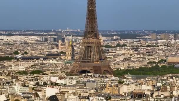 Aerial View Sunny Day Paris City Famous Central Tower District — Video Stock