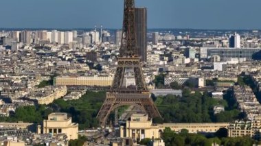 Aerial view sunny day in Paris city famous central tower district aerial panorama 4k France. Parallax effect. High quality 4k footage