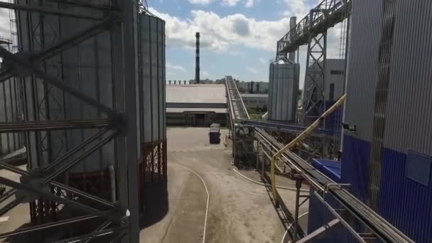Склад Соевого Пшеничного Зерна Сбор Урожая Вид Воздуха Зерновой Лифт — стоковое видео