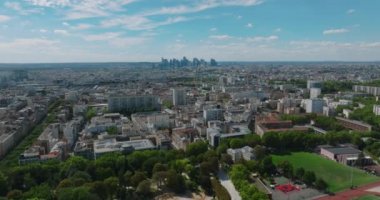 Paris aerial video with view of bridges, Seine river. Historic Parisian city center from above during warm summer. Famous holidays vacation destination. High quality 4k footage