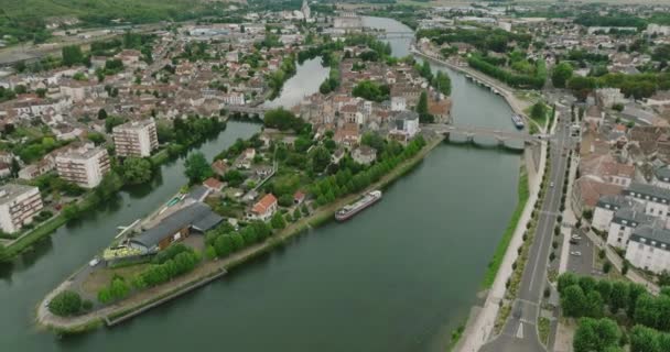 Vista Aérea Sens Uma Cidade Departamento Francês Yonne Borgonha Margem — Vídeo de Stock