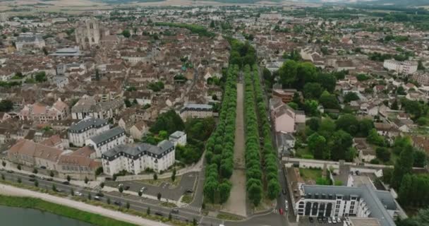 Vista Aérea Sens Una Antigua Ciudad Departamento Francés Yonne Borgoña — Vídeo de stock