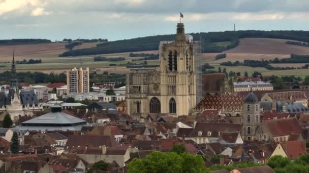 Widok Powietrza Sens Starożytne Miasto Francuskim Departamencie Yonne Burgundii Prawym — Wideo stockowe