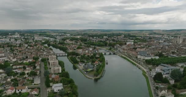 Widok Powietrza Sens Starożytne Miasto Francuskim Departamencie Yonne Burgundii Prawym — Wideo stockowe