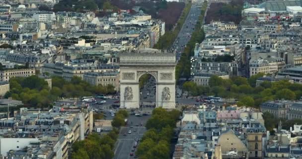 Aerial Drone Widok Triumphal Arch Star Słynny Punkt Orientacyjny Atrakcją — Wideo stockowe