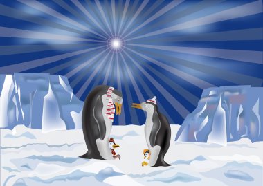 pinguins com seus filhos