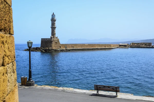 Chania - 21 de maio - Cidade Velha.Vista do farol de Chania, Creta — Fotografia de Stock