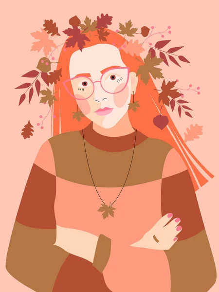  Parlak bir kartpostal. Sonbahar yapraklı şirin bir kız resmi..