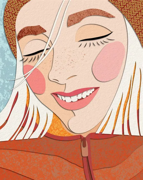 Иллюстрация Изображающая Молодую Девушку Белоснежной Улыбкой Вязаной Шляпе — стоковое фото