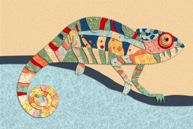 İllüstrasyon, dalda sürünen bir bukalemun görüntüsüyle benzersiz bir şekilde yapılmıştır. Albüm koleksiyonu taklidi. Doku kullanılıyor.