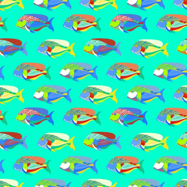Jasny Bezszwowy Wzór Wizerunkiem Egzotycznych Ryb Projekt Dekoracji Tkanin Tapet — Wektor stockowy