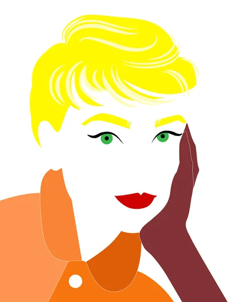 Портрет Гламурной Блондинки Перчатках Открытка Стиле Поп Арта — стоковый вектор