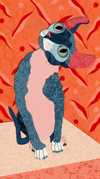 Jasna Kolorowa Rastrowa Ilustracja Przedstawiająca Kota Sfinksa Używając Tekstury Unikalny — Zdjęcie stockowe