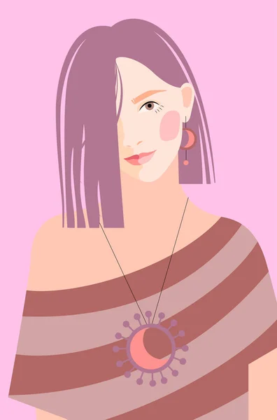 Ilustracja Młodej Dziewczyny Rozpuszczonymi Włosami Modna Pocztówka Lub Plakat — Wektor stockowy
