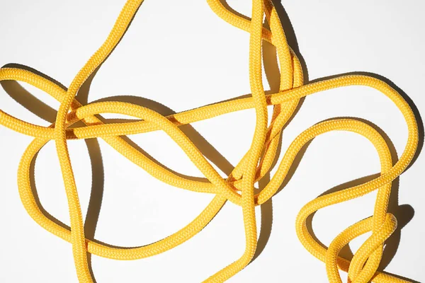 Yellow Rope Isolated White Background Messy Fabric Cable Twine Sunshine — стоковое фото