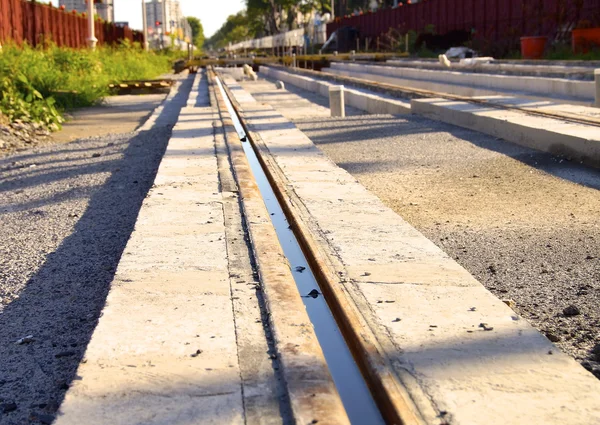 O canteiro de obras do novo sistema de transporte rápido ferroviário ligeiro — Fotografia de Stock