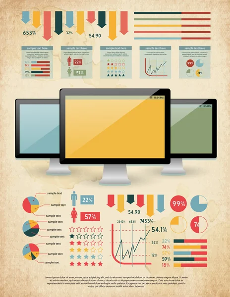 Elements for your documents and reports with three touchscreen devices — Stock Vector