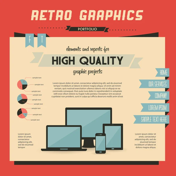 Elementos para sus documentos e informes con tres dispositivos de pantalla táctil — Vector de stock