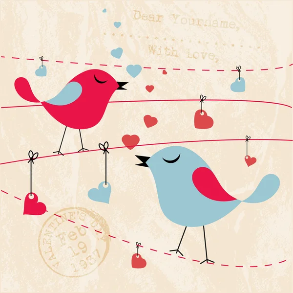 Cartão dos Namorados com pássaros —  Vetores de Stock