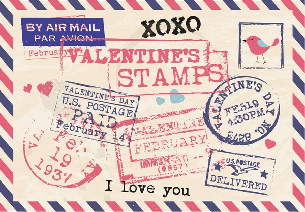 Valentines Stamps Background — Stock Vector