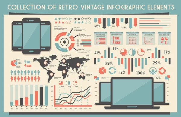 Elementos infográficos para seus documentos e relatórios com dispositivos de telefone celular e notebook touchscreen — Vetor de Stock