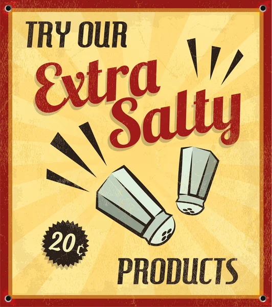 Extra Salty Tin Sign with Grunge Effect — Stock Vector