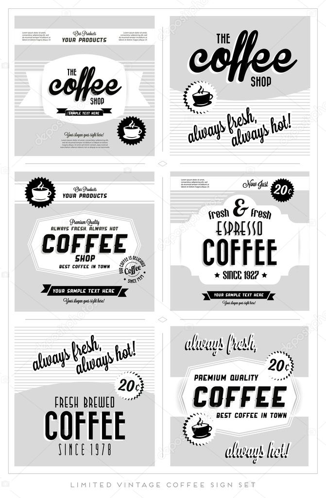 Set of Retro Vintage Coffee Labels