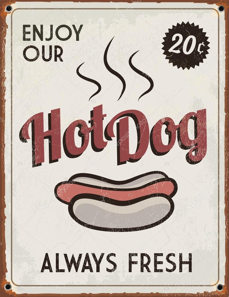 Retro Vintage Hotdog Tin Sign