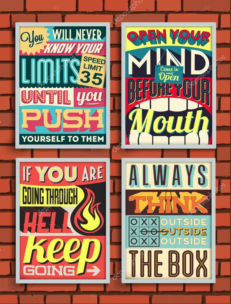 Set of Retro Vintage Motivational Quotes — Stock Vector